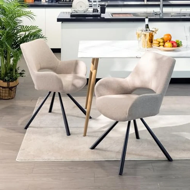 MEUBLE COSY Esszimmerstühle 4er Set Küchenstuhl Polsterstuhl mit Armlehne Sessel Sitzfläche aus Stoff Metallbeine, Beige, 58.5 x 59 x 81 cm – Bild 5