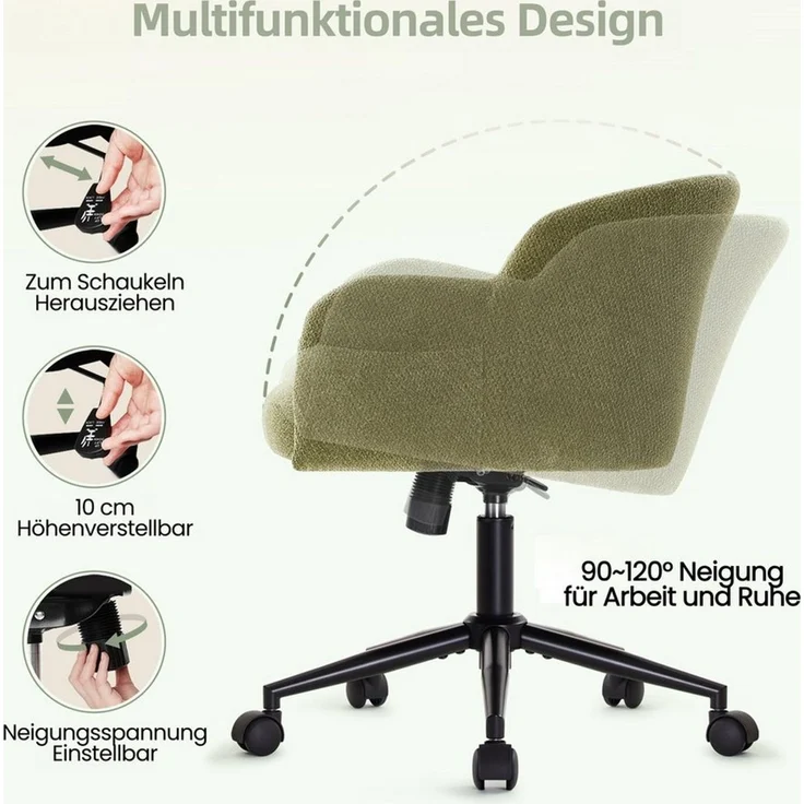 IWMH Bürostuhl Schreibtischstuhl mit Armlehnen, Höhenverstellbar Drehstuhl, Stuhl für Schminktisch, Homeoffice – Bild 4