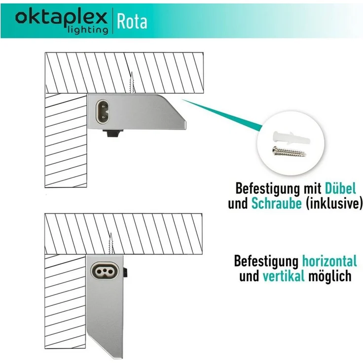 Oktaplex lighting LED Unterbauleuchte Rota 2er Set 10W 58cm 230V Unterschrankleuchte LED, schwenkbar, LED fest verbaut, Neutralweiß, 4000K Küche Lichtleiste Aluminium mit Schalter – Bild 3