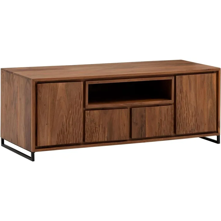 TV-Bank Lowboard 120 cm Massivholz Akazie braun Woodkings Maddox TV-Board Fernsehbank Fernsehtisch Holzbank mit Stauraum 120x45x45 cm