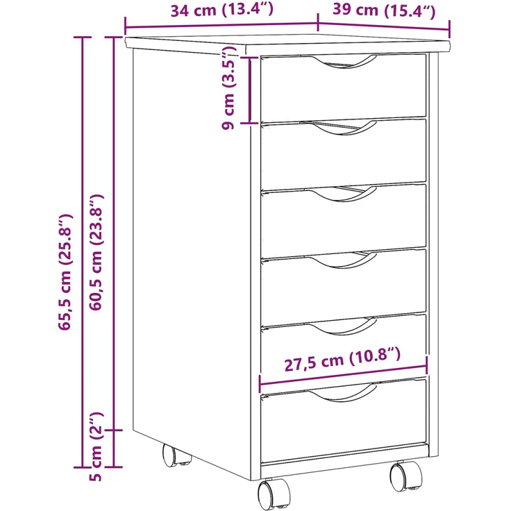 vidaXL Rollcontainer mit Schubladen MOSS 34 x 39 x 65,5 cm 42032400 – Bild 10