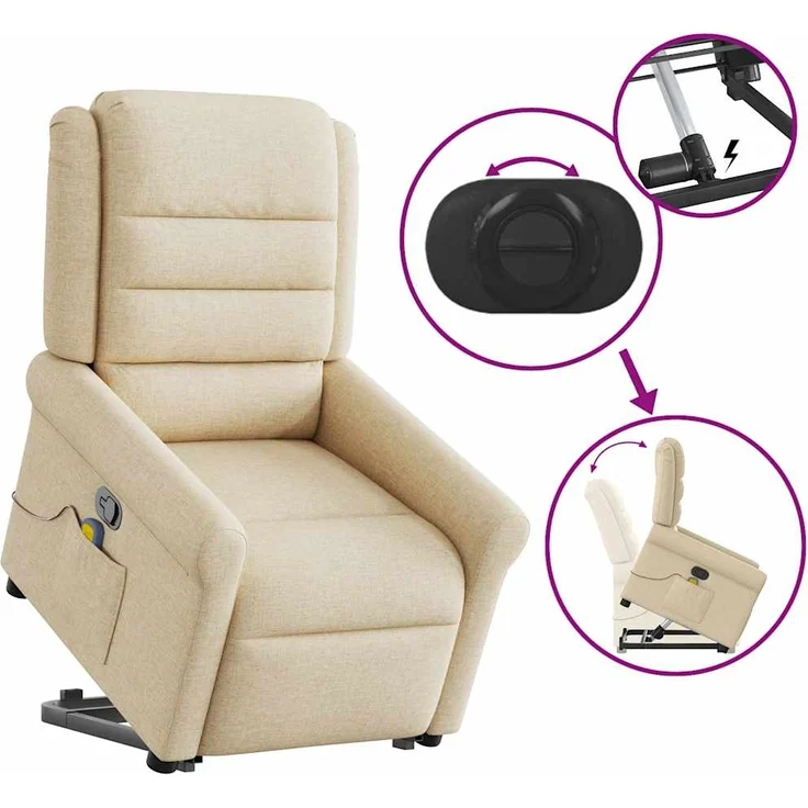 vidaXL Massagesessel mit Aufstehhilfe Creme Stoff 3303332 – Bild 8