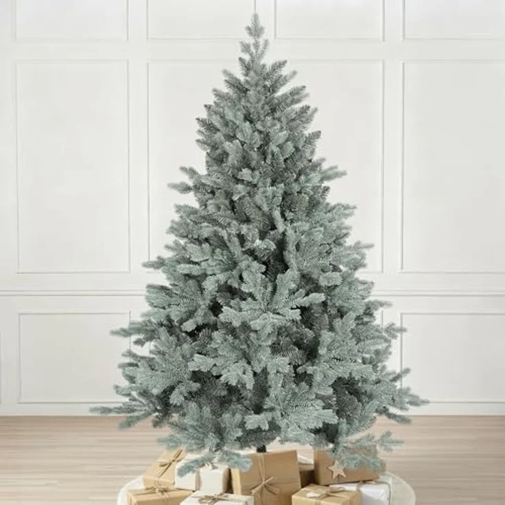 SALCAR 150 cm Künstlicher Weihnachtsbaum aus PE und unsichtbaren PVC-Spitzen, natürliche Blaugrau Tanne, Christbaum mit Schnellaufbau-Klappsystem und Metallständer – Bild 4