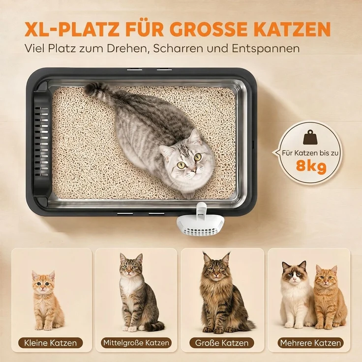 PawHut Katzentoilette, Edelstahl, Kunststoff, Schwarz, 60L x 40B x 30H cm – Bild 7