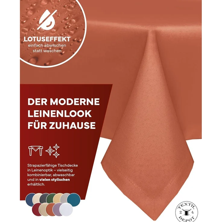 texpot Tischdecke 130x260 cm Terrakotta Leinenoptik Lotuseffekt Fleckschutz Bügelfrei Tischtuch – Bild 2