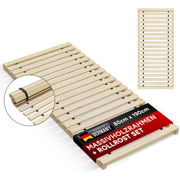Lattenrost Rollrost inkl. Rahmen " Latten - Poldi " Breite 80 cm Länge 190 cm