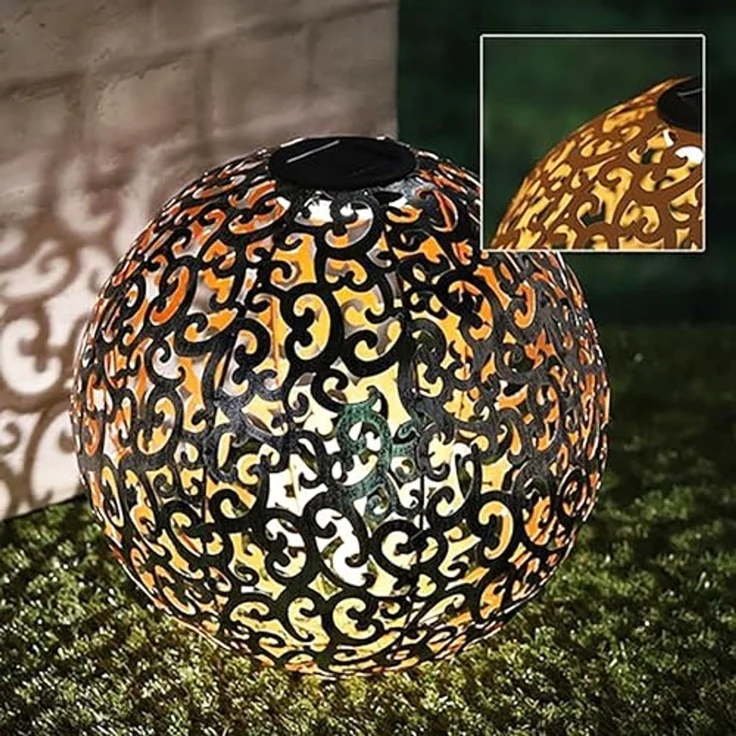 Spetebo Gartenleuchte Solar Dekokugel Metall - Ø 28,5cm, LED fest intregiert, warm weiß, Wegleuchte Solarkugel Sommerdeko – Bild 7
