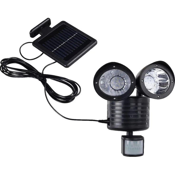 LED Solar Wandleuchte, Bewegungsmelder, schwenkbar, schwarz