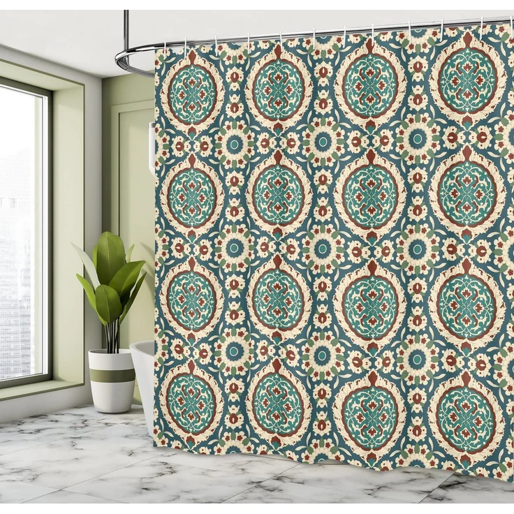 Abakuhaus Duschvorhang Moderner Digitaldruck mit 12 Haken auf Stoff Wasser Resistent Breite 175 cm, Höhe 180 cm, orientalisch Retro nostalgisches Design – Bild 2