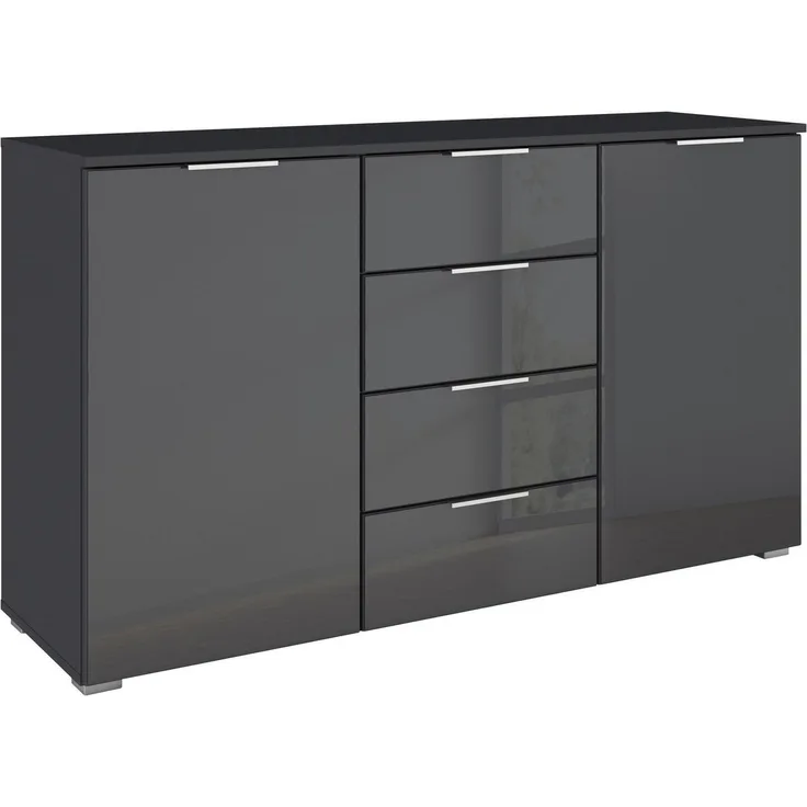OTTO home Kombikommode Sideboard Kombikommode Schubladenkommode AGORDO mit Glasfront (in zwei Griff-Farben, Breite 120 cm), vier große Schubladen, mit insgesamt 4 Einlegeböden MADE IN GERMANY