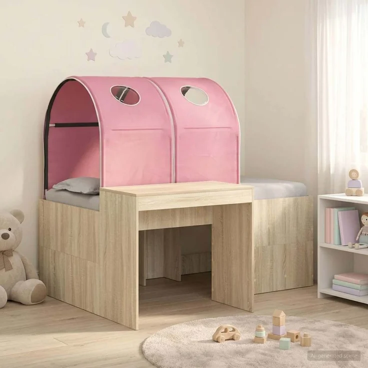 vidaXL Bett mit Tunnel 3 Stk. Artisian Eiche und Pink Holzwerkstoff 3423518 – Bild 1