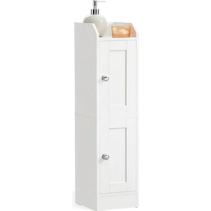VASAGLE Siren Kollektion - Badezimmerschrank schmal, Badschrank, Eckschrank, verstellbare Ablagen, Hochschrank Bad, Türen nach Links oder rechts öffnend, Landhausstil, wolkenweiß BBK312WB02 – Bild 2