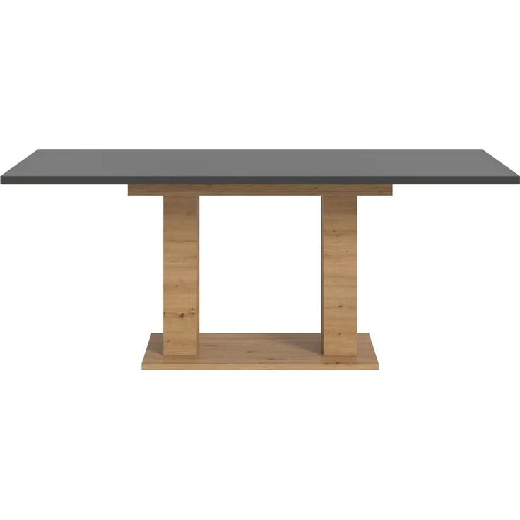 Ausziehbarer Esstisch (B/H/T): 150-190x76x80 in Artisan Nachbildung und grau Nachbildung mit Doppelsäulen-Fußgestell – Bild 2