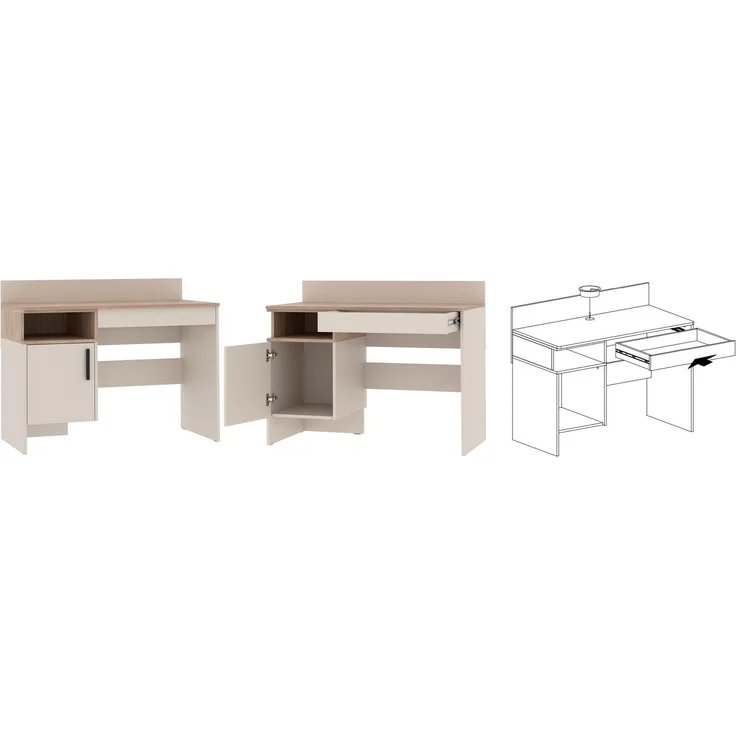 Marmex Möbel Grant 02C Schreibtisch, Schülerschreibtisch, Büroschreibtisch, laminierte Spanplatte, graubeige cashmere+cremona torro, 110x87x55 cm – Bild 2