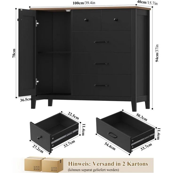 HOMECHO Buffet Sideboard, Küchenschrank mit 5 Schubladen und 1 Tür – Bild 3
