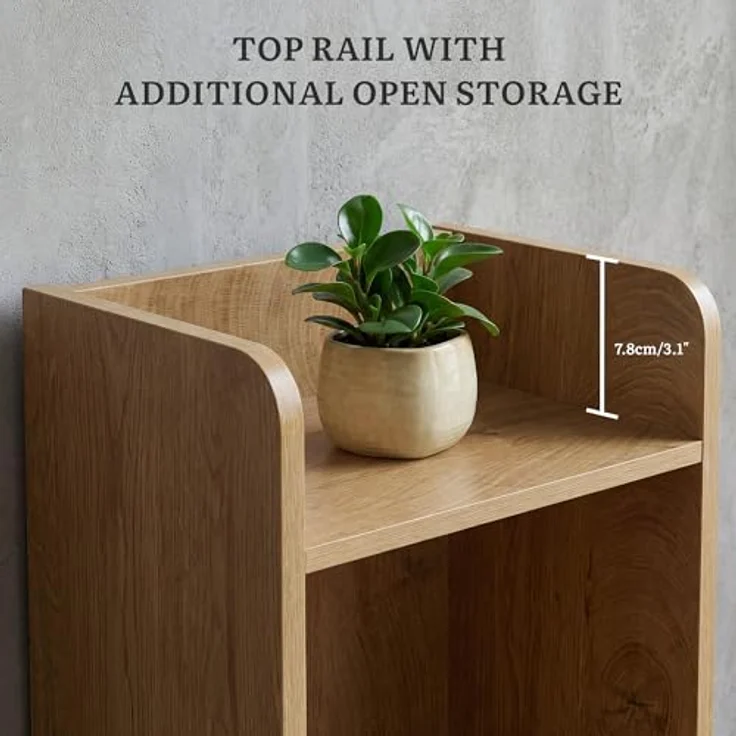 YITAHOME Hohes, schmales Bücherregal, schlankes Eckregal mit 5 Ebenen und 2 Stoffschubladen, freistehendes Regal für Wohnzimmer, Schlafzimmer, Büro, Eichenfarbe, 30 B × 24 T × 180 H cm – Bild 7