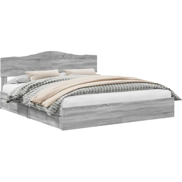 vidaXL Bettrahmen Graues Sonoma 180 x 200 cm Massives Kiefernholz 3412867
