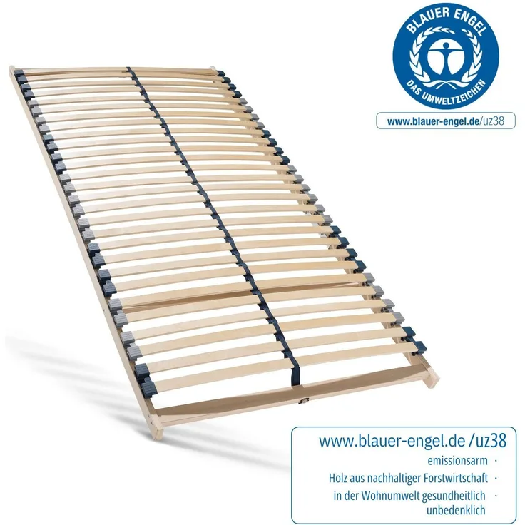 Lattenrost 90x200, Ergonomischer 7 Zonen Lattenrost mit stabilem Buchenholzrahmen, 28 Latten, Hergestellt in Deutschland, Selbstmontage, Traglast ca. 150Kg, Flexible Federholzleisten