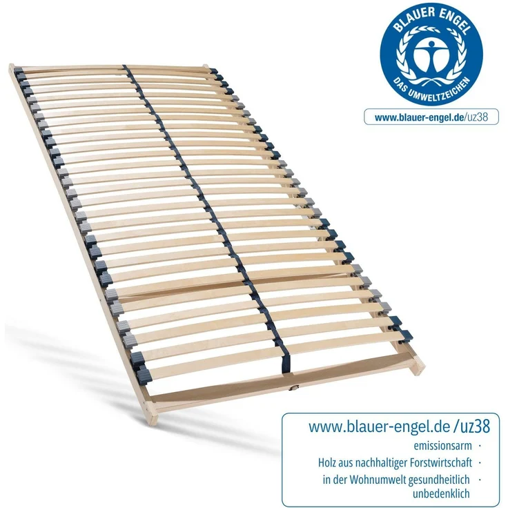 Lattenrost 90x200, Ergonomischer 7 Zonen Lattenrost mit stabilem Buchenholzrahmen, 28 Latten, Hergestellt in Deutschland, Selbstmontage, Traglast ca. 150Kg, Flexible Federholzleisten – Bild 1