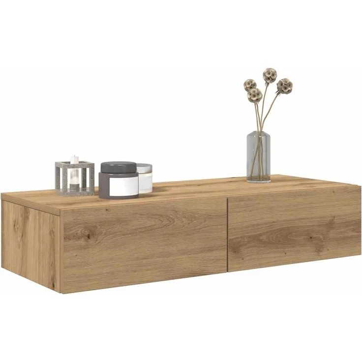 Wandregal, Bücherregal Wand mit Schubladen Artisan-Eiche 80 x 33 x 17 cm Holzwerkstoff – Bild 3