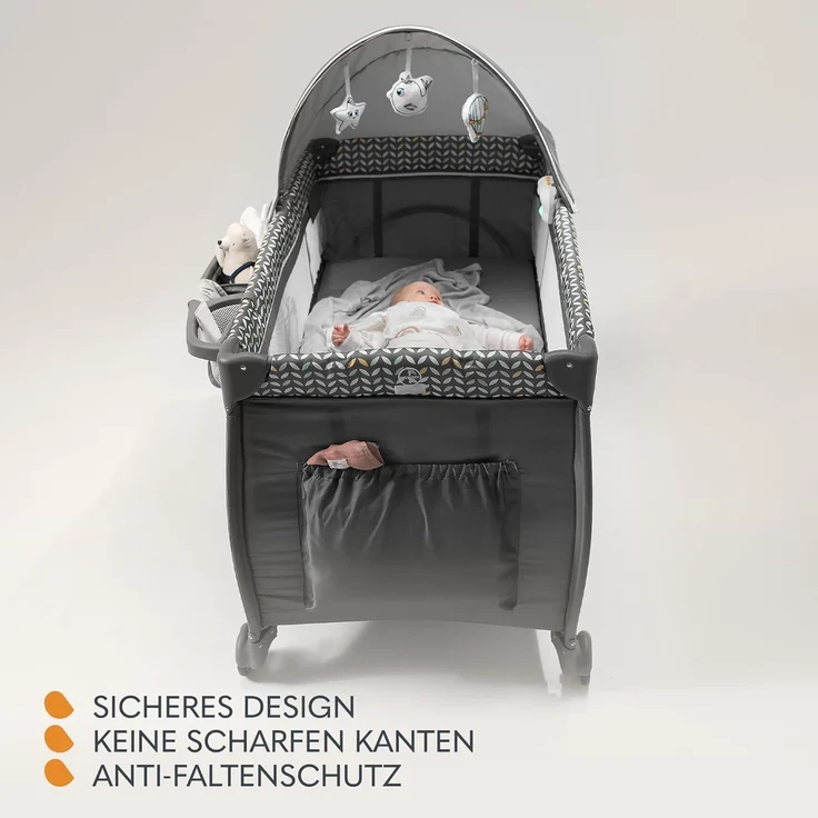 Lionelo Sven Plus 2 in 1 Baby Bett Laufstall Baby ab Geburt bis 15 kg Wickelauflage Moskitonetz luftige Seitenwände mit Seiteneingang Tragetasche zusammenklappbar (Türkis-Grau) – Bild 4
