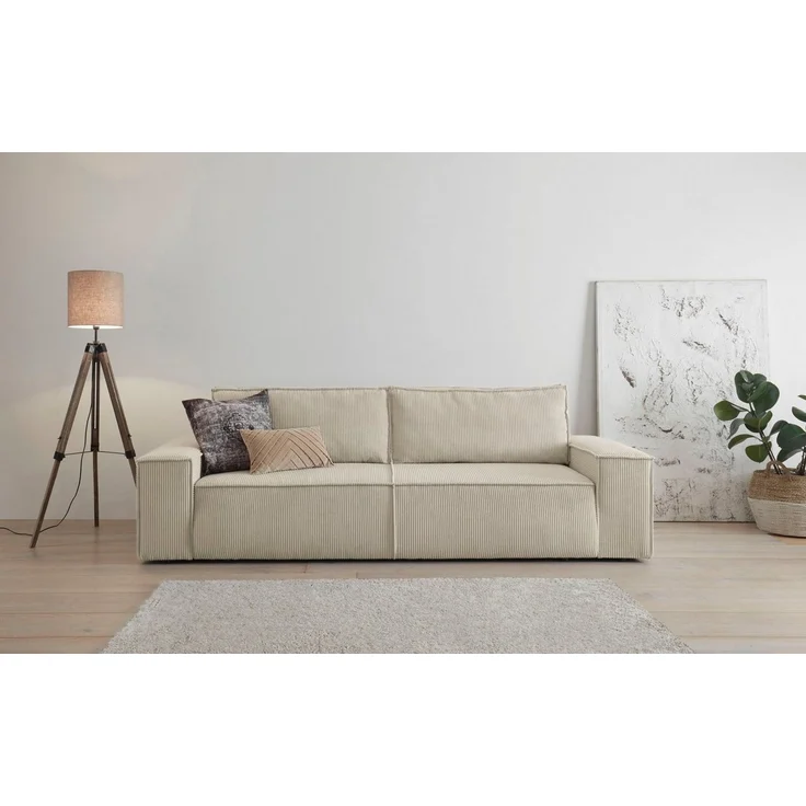Home affaire 3-Sitzer SHERWOOD Schlafsofa (257cm) Cord, Samtvelours, Vintage-Lederoptik, Schlaffunktion mit Bettkasten (ca. 136/200cm) – Bild 1