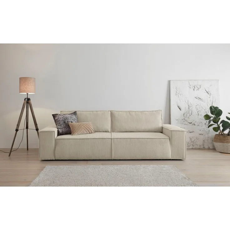 Home affaire 3-Sitzer SHERWOOD Schlafsofa (257cm) Cord, Samtvelours, Vintage-Lederoptik, Schlaffunktion mit Bettkasten (ca. 136/200cm)