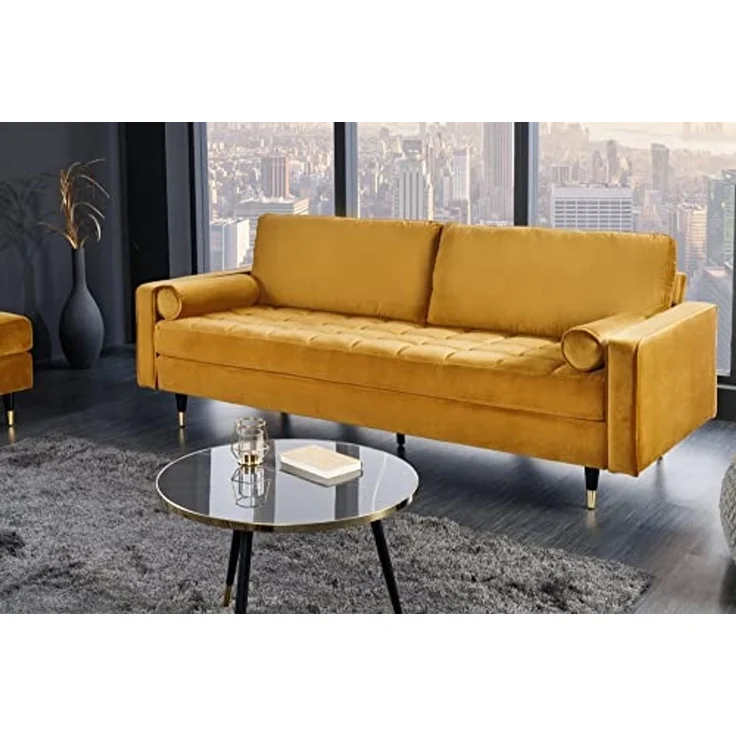 riess-ambiente 3-Sitzer COZY VELVET 220cm senfgelb / schwarz / gold, Einzelartikel 1 Teile, Wohnzimmer · Samt · Polster · Federkern · mit Kissen · Barock Design – Bild 6