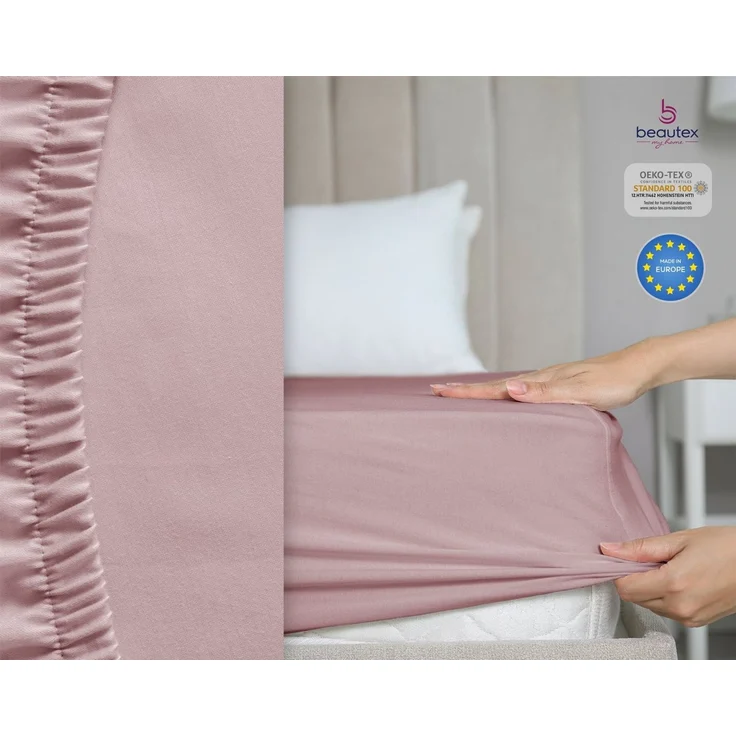 Beautex Spannbettlaken, Gummizug: rundum, (1 Stück), gekämmte Baumwolle Premium Jersey, 160g/m², Altrose, Topper - 90 x 200 x 15 cm – Bild 2