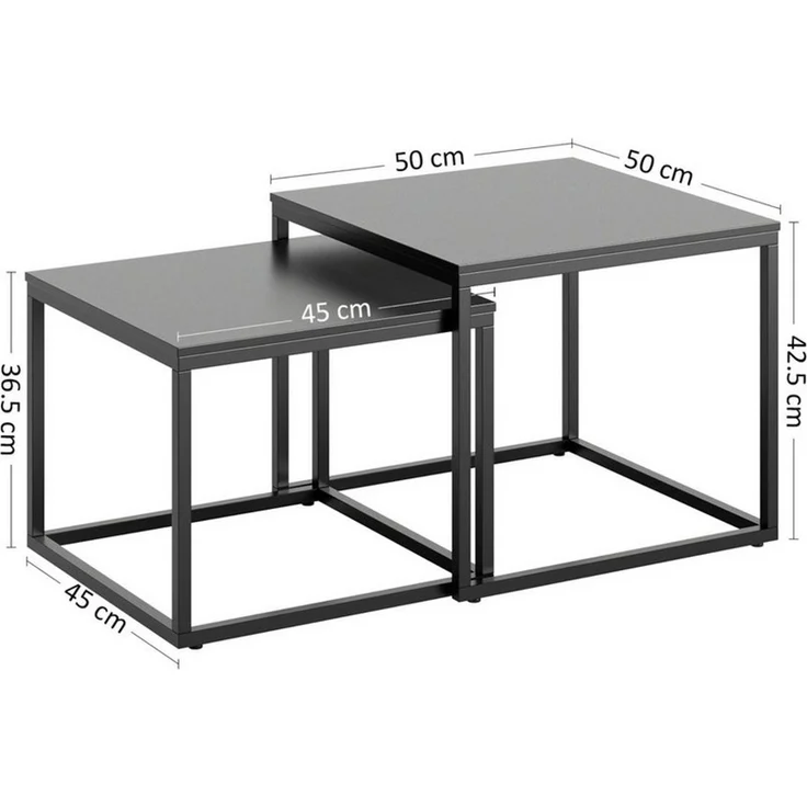 Home Collective Couchtisch Kleiner 2er Set aus Holz, Wohnzimmertisch Modern (Beistelltisch Set 2 in 1 mit Metallgestell, Büro Beistelltisch Loft Design TWIN, kratzfeste Oberfläche, Set 2 in 1), Quadratisch in Schwarz, für Wohnzimmer – Bild 2