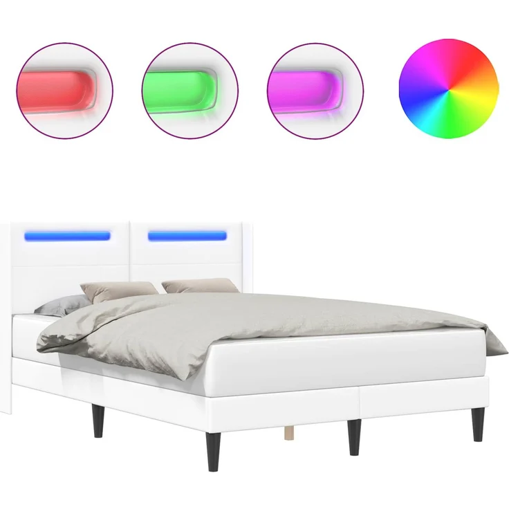 vidaXL Bettrahmen mit LED-Lichtleisten Weiß 120x200 cm Kunstleder 42027977 – Bild 2