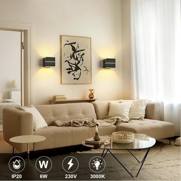 Vivitar LED Wandleuchte Wandleuchte Aluminium –2er SET– Wandlampe Schwarz Gold, LED wechselbar, Design Wandbeleuchtung für Wohnzimmer, Schlafzimmer, Flur – Bild 3