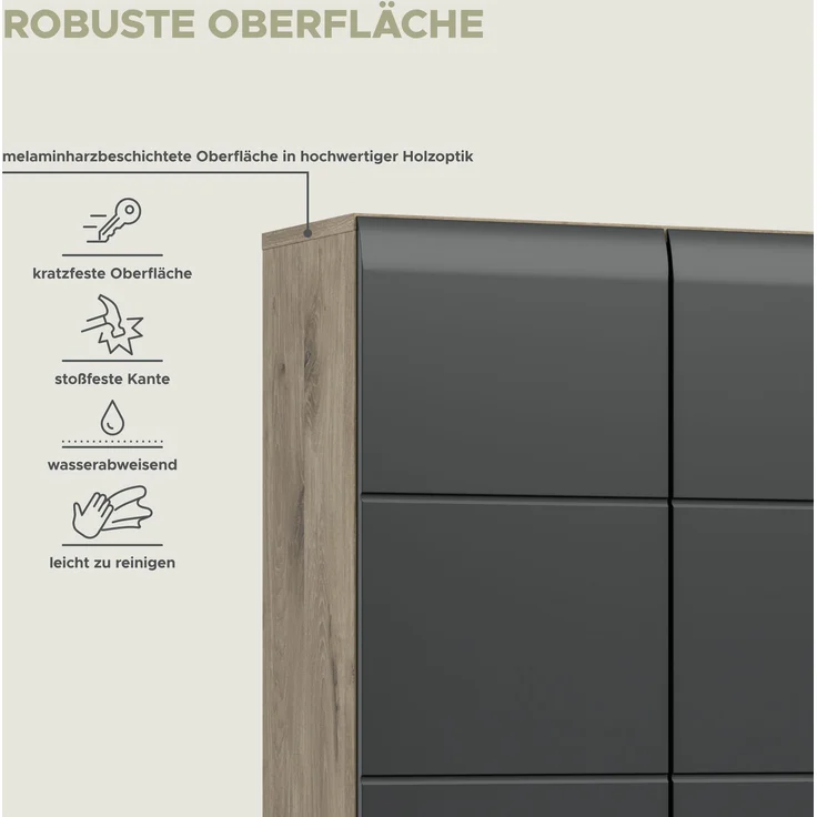 Mehrzweckschrank (B/H/T: 90x185x30 cm) in schwarz matt und Nox Oak Nachbildung – Bild 16