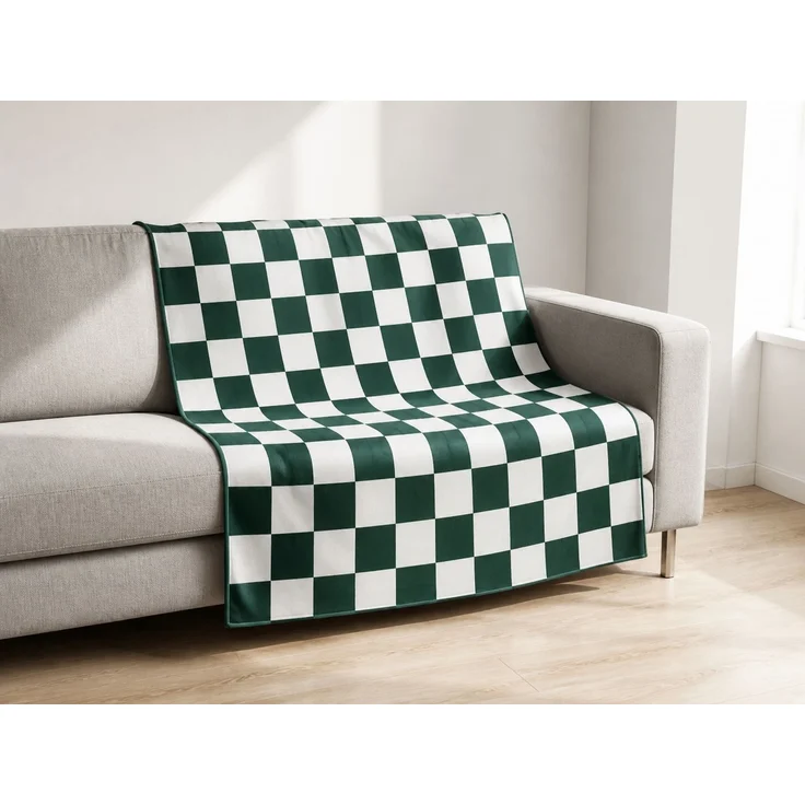 Kuscheldecke mit Digitaldruck, doppellagige Fleecedecke, kariert, Grün-Weiß, 75 x 100 cm – Bild 2