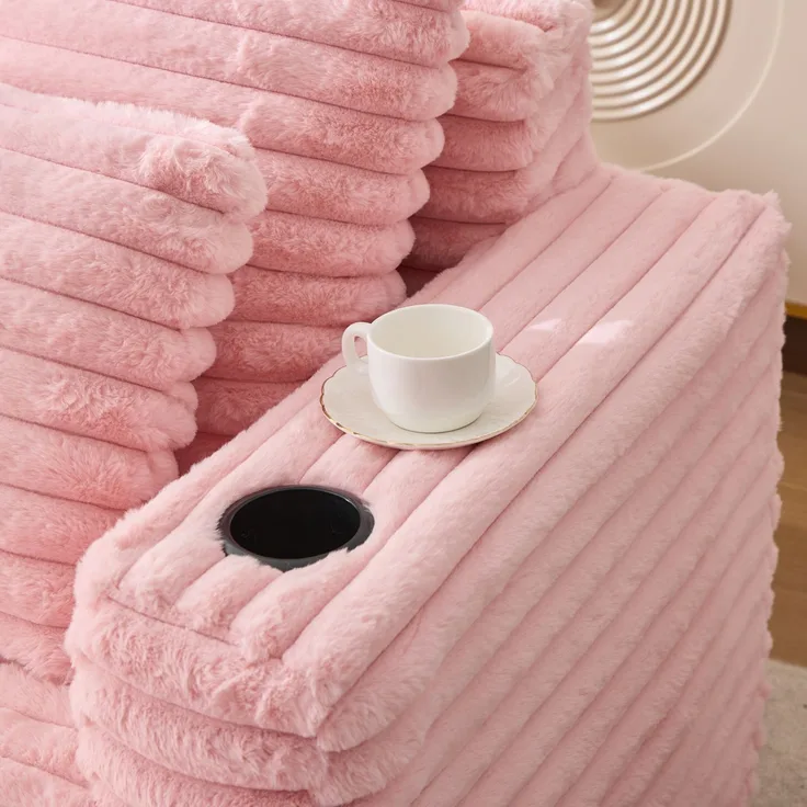 Wohnora-Überdimensionale Chaiselongue, Kunstfell-Schlafsofa mit Getränkehalter, wolkenweicher Sessel, keine Montage,H 86cm x T 135cm x B 128cm,Rosa