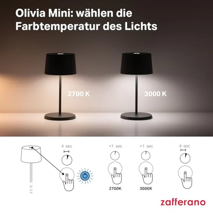 Zafferano, Olivia Mini Lampe, Tragbare und Wiederaufladbare Tischlampe mit Touch Control, Geeignet für Wohnzimmer und Außenbereich, Dimmer, 2700-3000 K, Höhe 22 cm, Farbe Lila – Bild 7