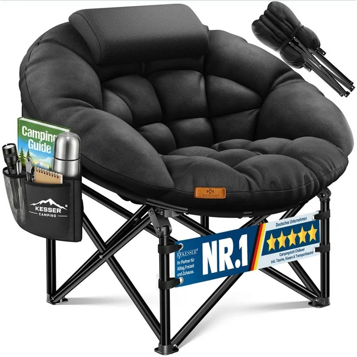 KESSER Campingstuhl Chillexer faltbar 150 kg Klappstuhl mit Kissen, Seitentasche & Cover, Relaxstuhl Outdoor + Indoor für Camping, Angeln, Festival, Strand, 110 × 110 × 110 cm – Bild 1