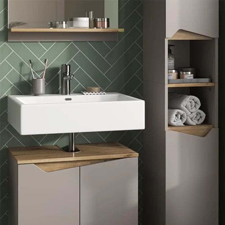 Badmöbel-Set Marelle Greige 3 Teile, mit Hochschrank Vicco – Bild 6
