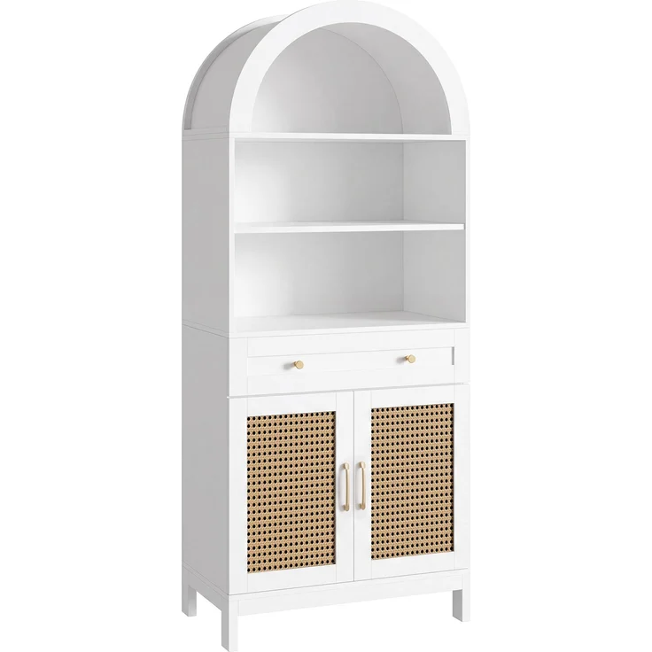 Vitrinenschrank B 70 x T 40 x H 170 cm aus MDF und Spanplatte mit Rattan-Optik – Bild 5
