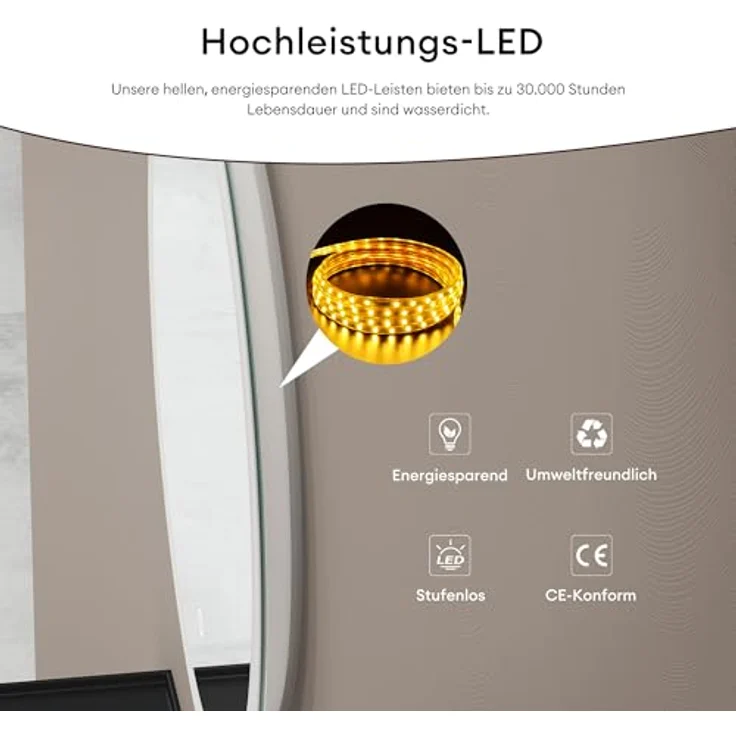 doporro LED-Badspiegel, runder 50 cm, mit Touchschalter, stufenlos dimmbar, Beschlagfrei, integrierte Memory-Funktion – Bild 8