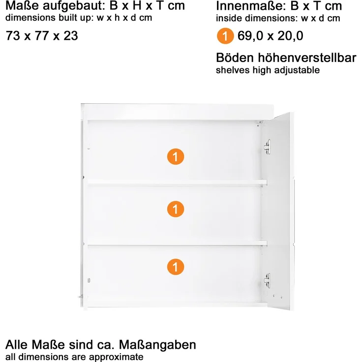Trendteam 'Amanda' Hängeschrank, Holz, 73 x 77 x 23 cm, Eiche – Bild 3