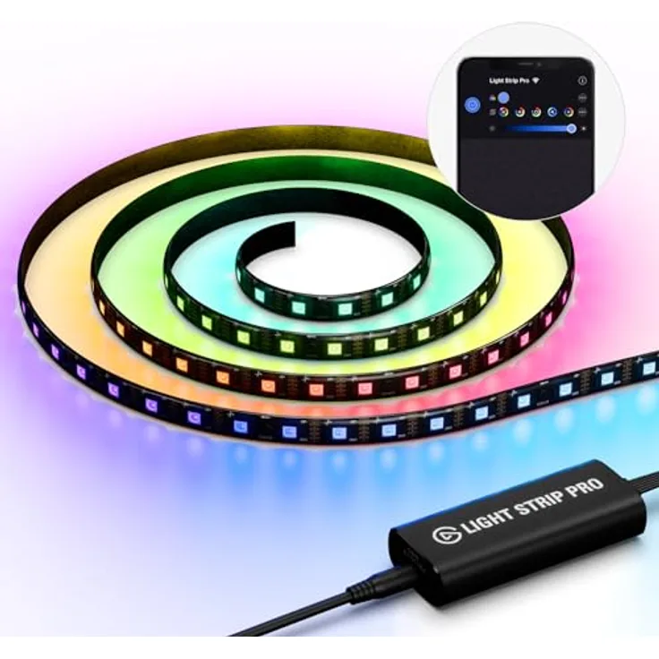 Elgato Light Strip Pro LED-Leuchten, individuell steuerbare RGB-LEDs, KI-Szenen, App-Steuerung auf Mac, PC, iPhone, Android, Stream Deck