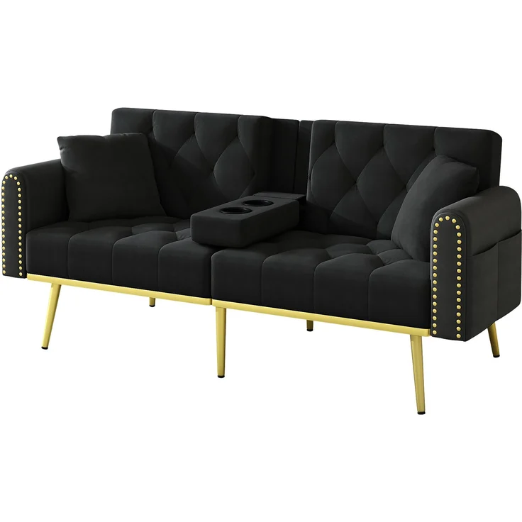 Merax Schlafsofa 2-Sitzer-Sofa mit Liegefunktion, drei verstellbaren Neigungswinkeln und Getränkehalter, Schwarz – Bild 10