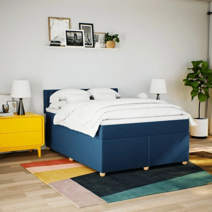 vidaXL Boxspringbett mit Matratze Blau 140x200 cm Stoff 3289023 – Bild 4