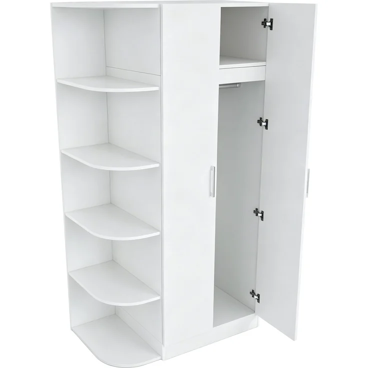 Kleiderschrank 90 x 55 x 170 cm mit Doppeltüren, Regalböden und Schubladen – Weiß und Naturholz – Bild 5
