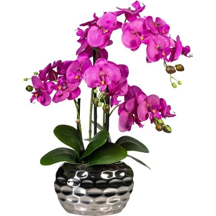Kunstpflanze Phalaenopsis Kunstpflanze 55 cm violett in silberner Vase, Fuchs Versand 24/7 – Bild 2