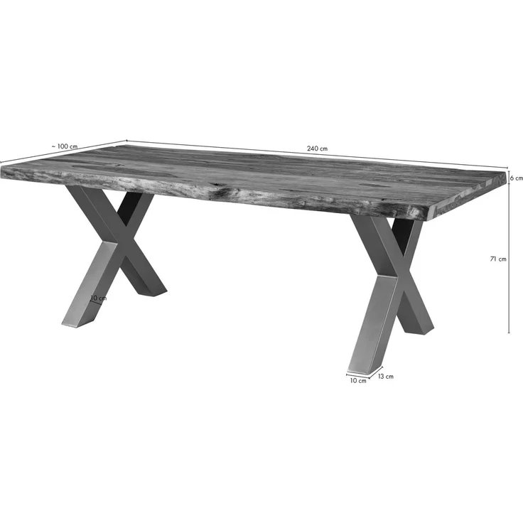 Baumtisch Sheesham 240x100x77 grau gebeizt / X-Beine anthrazit glänzend FREEFORM 5 – Bild 8