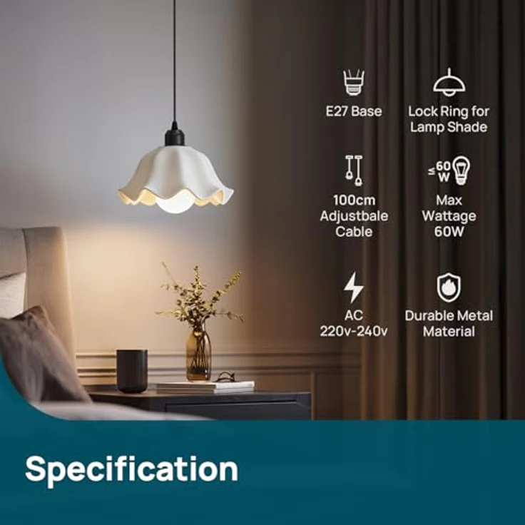 Linkind Lampenaufhängung E27 mit Schraubring, 100cm Textilkabel Höhenverstellbar, Lampenschirm frei wählbar Pendelleuchte mit E27 Fassung, Lampenhalterung ideal für Deckenlampe Wohnzimmer, Schwarz – Bild 3
