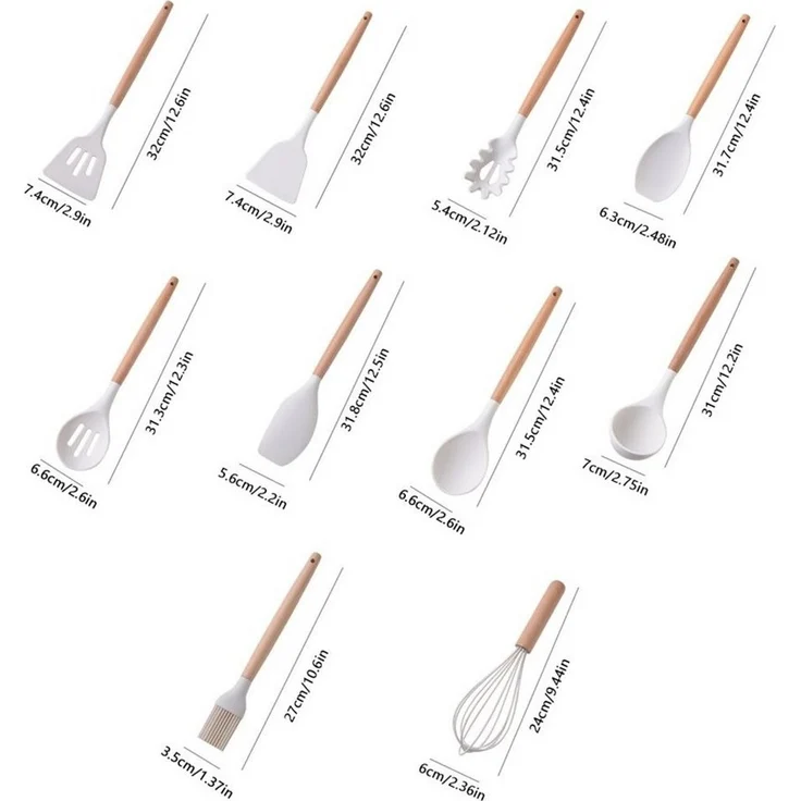 Fine Life Pro Kochbesteck-Set 19 -teiliges Silikon -Küchengeräteset mit Holzgriffen, (hitzebeständig, antihaftend und mit einem), tragbarem Aufbewahrungssystem - ideal für Kochbegeisterte. – Bild 2