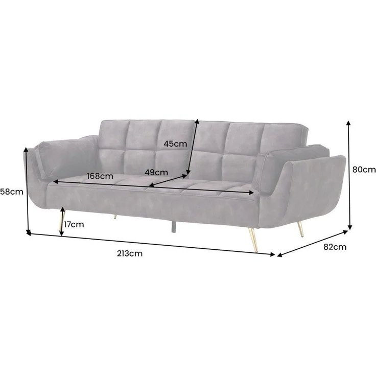 riess-ambiente Schlafsofa BOUTIQUE 215cm dunkelgrau/gold - Samt, Bettfunktion, 3-Sitzer, Einzelartikel 1 Teile, Nosagfederung und goldene Füße – ideal für Wohnzimmer & Gästezimmer – Bild 3